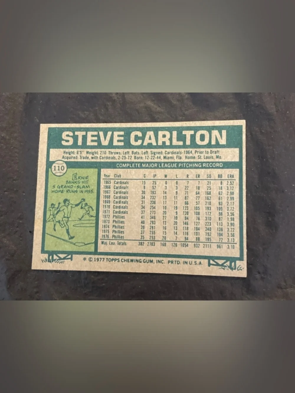 1977 Topps Baseball #110 Steve Carlton Phillies Autographed Near Mint  Or Better - Picture 3 of 4